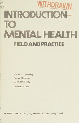 Cover for Introduction to mental health, field and practice