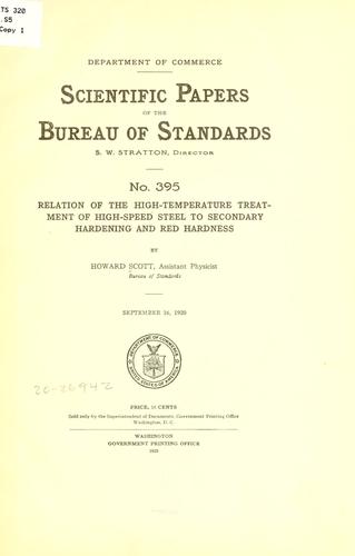 Cover for Relation of the high-temperature treatment of high-speed steel to secondary hardening and red hardness