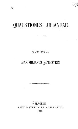 Cover for Quaestiones lucianeae