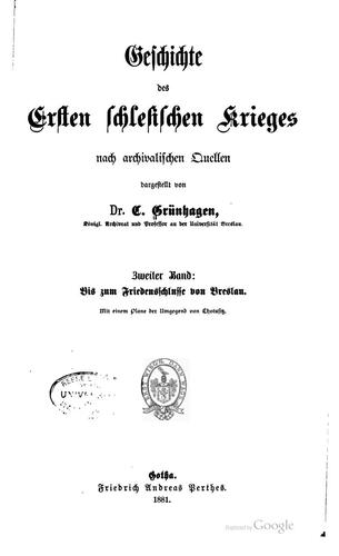 Cover for Geschichte des Ersten schlesischen Krieges nach archivalischen Quellen
