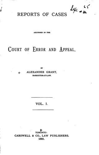 Cover for Reports of Cases Adjudged in the Court of Error and Appeal