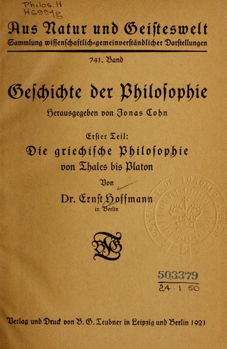 Cover for Die griechische Philosophie von Thales bis Platon