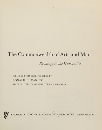 Cover for The commonwealth of arts and man