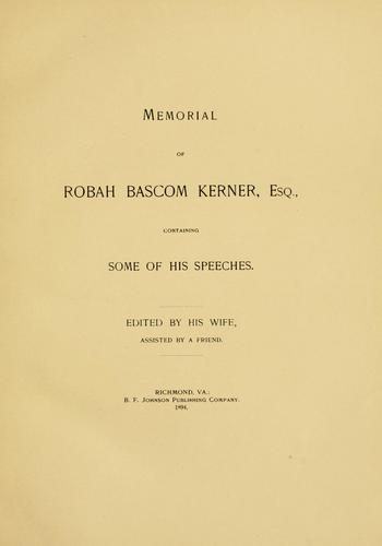 Cover for Memorial of Robah Bascom Kerner, Esq.