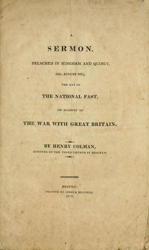 Cover for sermon, preached in Hingham and Quincy, 20th August 1812, the day of the national fast, on account of the war with Great Britain