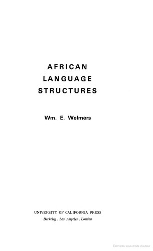 Cover for African language structures