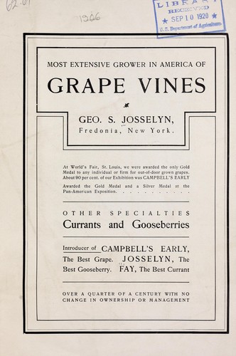 Cover for Most extensive grower in America of grape vines