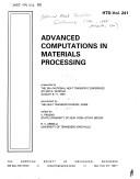 Cover for Advanced Computations in Materials Processing