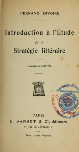 Cover for Introduction à l'étude de la stratégie littéraire