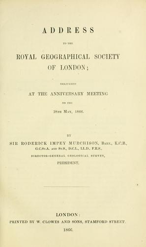 Cover for Address to the Royal Geographical Society of London
