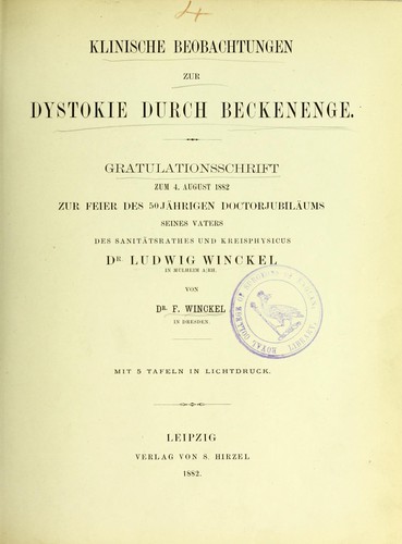 Cover for Klinische Beobachtungen zur Dystokie durch Beckenenge