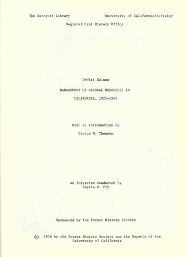 Cover for Management of natural resources in California, 1925-1966