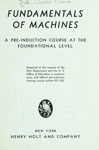 Cover for Fundamentals of machines