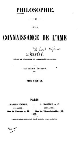 Cover for De la connaissance de l'âme