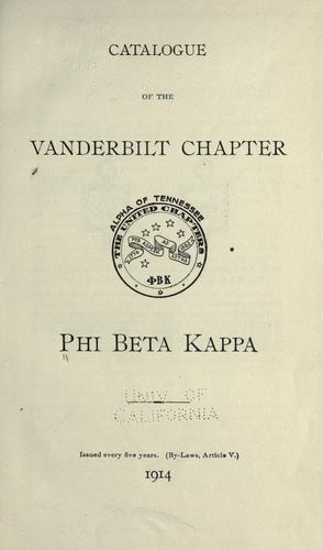 Cover for Catalogue of the Vanderbilt Chapter, Phi Beta Kappa