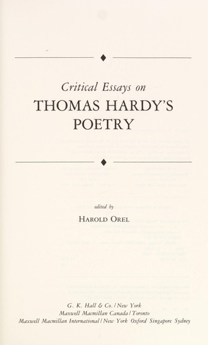 Cover for Critical essays on Thomas Hardy's poetry