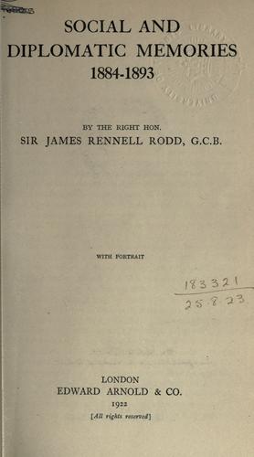 Cover for Social and diplomatic memories.