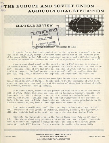 Cover for The Europe and Soviet Union agricultural situation