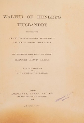 Cover for Walter of Henley's Husbandry,