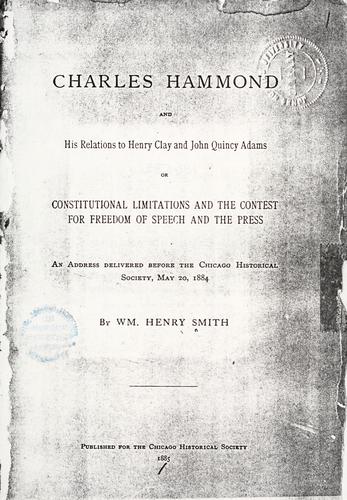 Cover for Charles Hammond and his relations to Henry Clay and John Quincy Adams