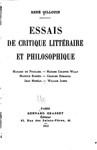 Cover for Essais de crtique littéraire et philosophique.