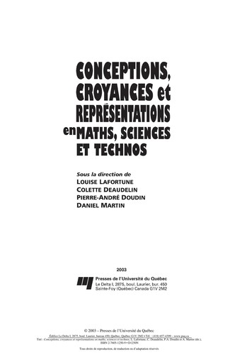 Cover for Conceptions, croyances et repre sentations en maths, sciences et technos