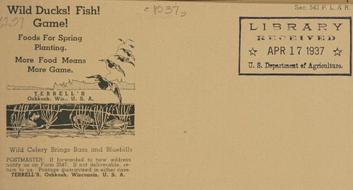 Cover for Wild ducks, fish, game, foods for spring planting