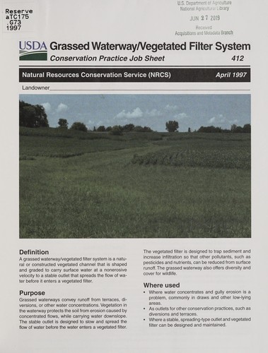 Cover for Grassed waterway/vegetated filter system