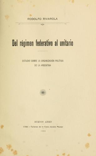 Cover for Del régimen federative al unitario