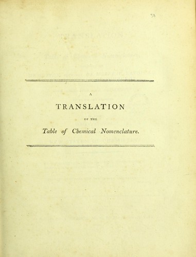 Cover for A translation of the table of chemical nomenclature