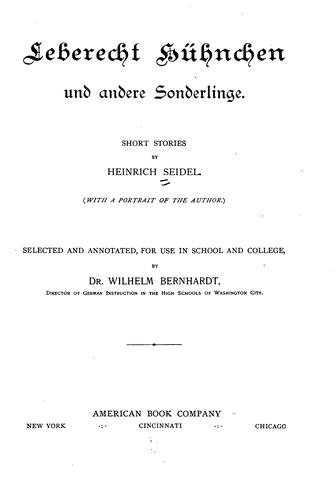 Cover for Leberecht Hühnchen und andere Sonderlinge: Short Stories