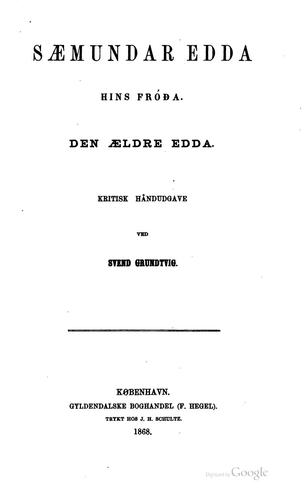 Cover for Sæmundar Edda hins fróða: den ældre Edda