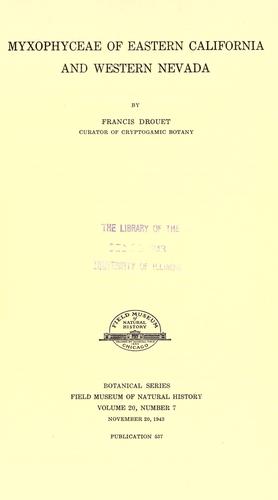 Cover for Myxophyceae of eastern California and western Nevada