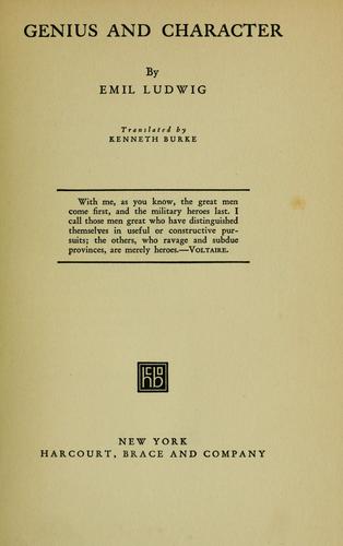 Cover for Genius and character