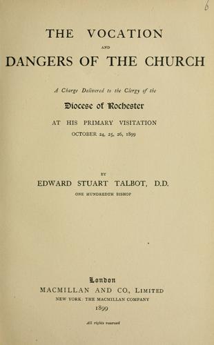 Cover for The vocation and dangers of the church