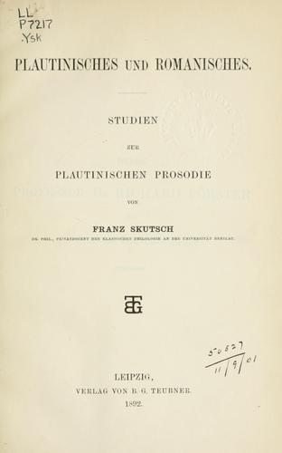 Cover for Plautinisches und Romanisches