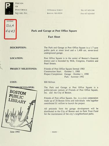 Cover for Park and garage at post office square: fact sheet