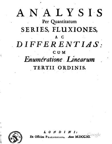 Cover for Analysis per quantitatum series, fluxiones, ac differentias