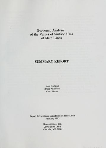Cover for Economic analysis of the values of surface uses of state lands