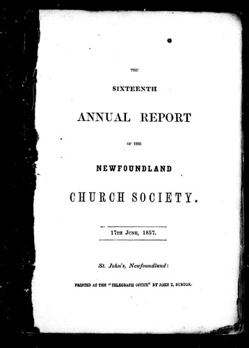 Cover for The sixteenth annual report of the Newfoundland Church Society, 17th June, 1857