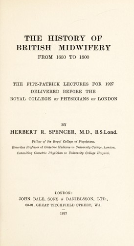 Cover for The history of British midwifery from 1650 to 1800
