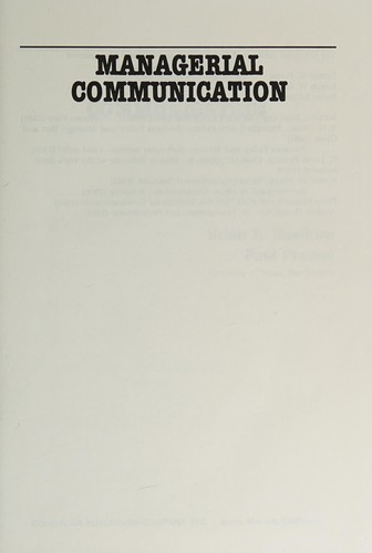 Cover for Managerial communication