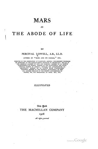 Cover for Mars as the abode of life