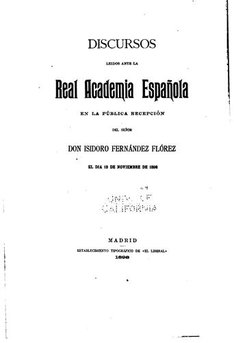 Cover for Discursos leidos ante la Real Academia española en la pública recepción del ...