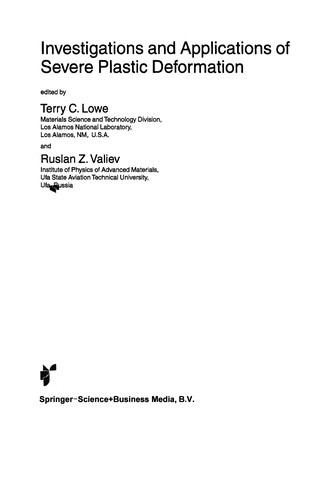 Cover for Investigations and Applications of Severe Plastic Deformation