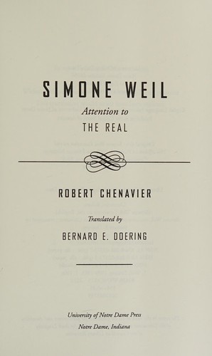 Cover for Simone Weil, attention to the real