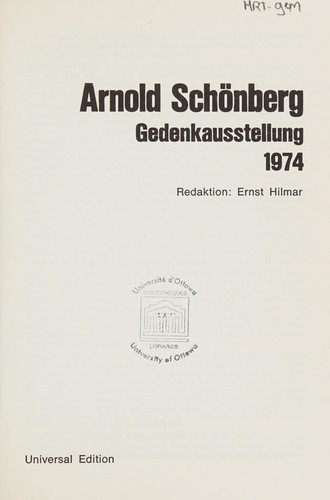 Cover for Arnold Schönberg [13. Sept. 1874-13. Juli 1951.]