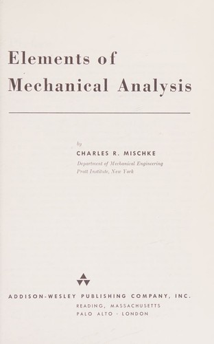 Cover for Elements of mechanical analysis