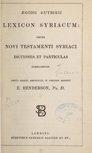 Cover for Lexicon syriacum: omnes  Novi Testamenti syriaci dictiones et particulas complectens