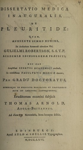 Cover for Dissertatio medica inauguralis de pleuritide ...